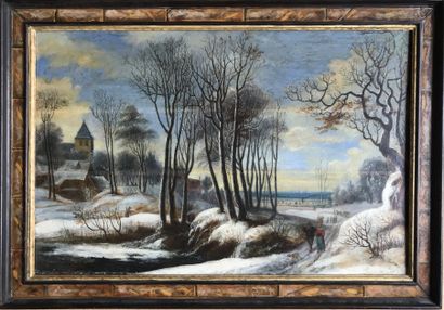 null 
In the style of Gijsbrecht LEYTENS
Snowy landscape 
Panel

Height: 43 cm Width:...