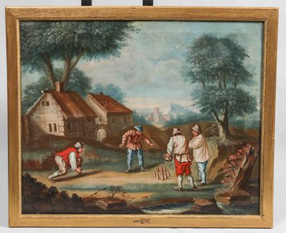 null 
In the taste of TENIERS
Bowls players
Oil on canvas
72 x 88 cm
(re-coated,...