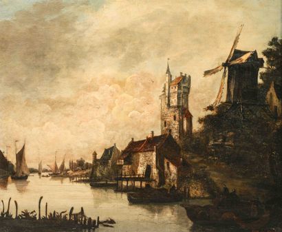 VAN DE VERDE VAN DE VERDE

View of a tower and mill

Oil on canvas signed lower right

54...
