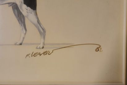 François LEBERT *François LEBERT. Study of a dog running. Watercolour on paper, signed...