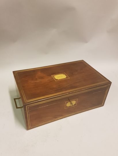 null 
Mahogany veneered travel writing case, double gilt fillet frames with engraved...