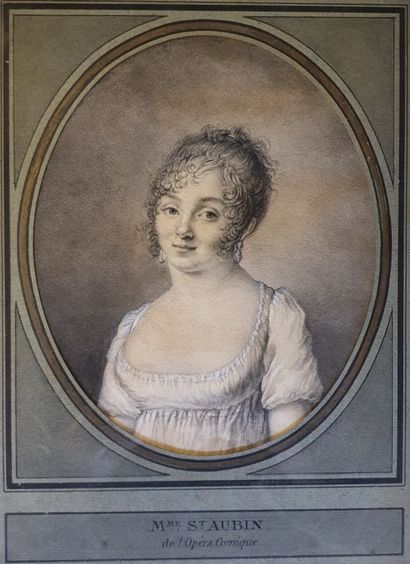 null 
*Ecole française vers 1800
Portrait présumé de Mme Saint Aubin de l’Opéra Comique
Pierre...