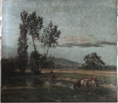 null 
French school of the 19th century
Cows in the fields
Oil on canvas
143,5 x...