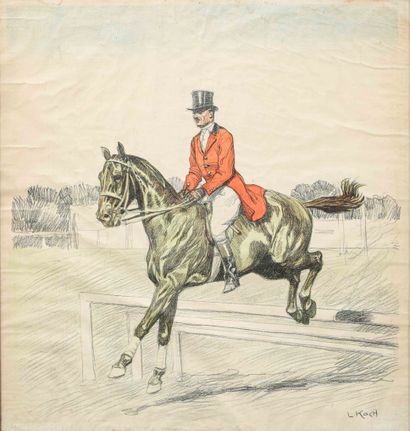 L. KOCH. *L. KOCH. The jump of the obstacle. Engraving in color, framed. 67 x 62...