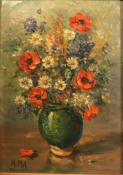Lot comprenant : Lot comprising : 

- M. POL, Bouquets of flowers, two oils on isorel...