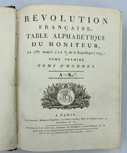 null 
[FRENCH HISTORY-REVOLUTION] 2 vols 






FRENCH REVOLUTION ALPHABETICAL TABLE...