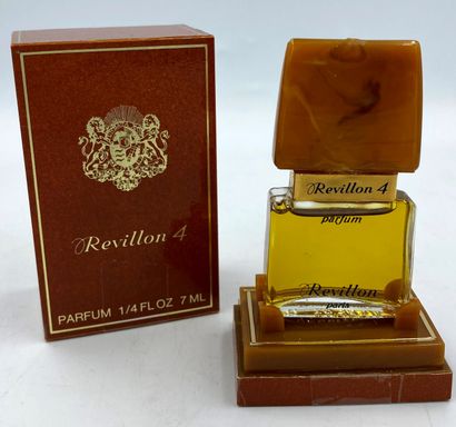 REVILLON " Revillon 4 " REVILLON "Revillon 4 

Glass bottle, titled. Golden neck....