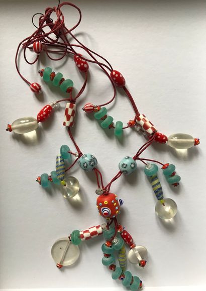 LAUREL, Collier à perles coloré en verre et pate de verre et céramique multicolore...