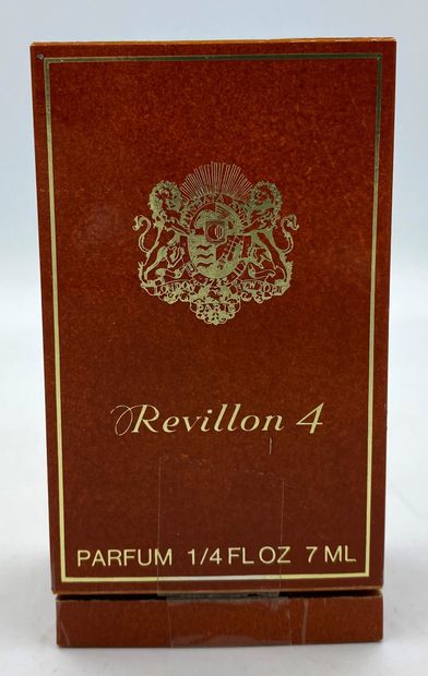 REVILLON " Revillon 4 " REVILLON "Revillon 4 

Glass bottle, titled. Golden neck....