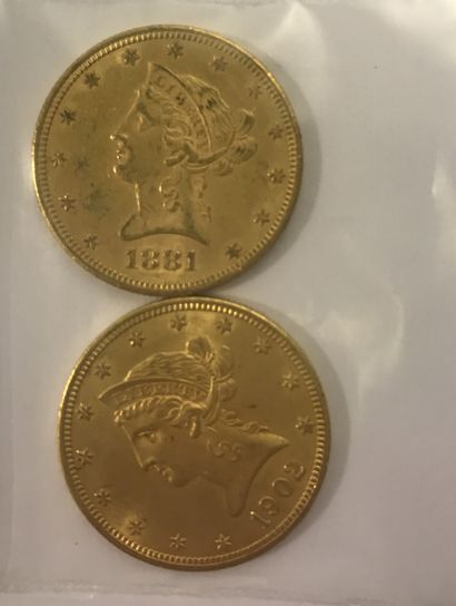 DEUX PIECES de 10 dollars américains 1895 et 1901 DEUX PIECES de 10 dollars américains...