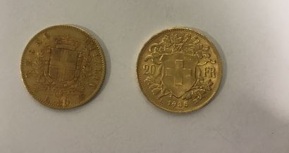 DEUX PIECES de 20 Francs or une suisse et une italienne 1869 et 1935 
DEUX PIECES...