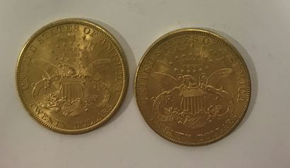 DEUX PIECES de 20 dollars américains 1900 et 1904 DEUX PIECES de 20 dollars américains...