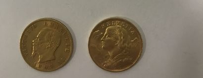 DEUX PIECES de 20 Francs or une suisse et une italienne 1869 et 1935 
DEUX PIECES...