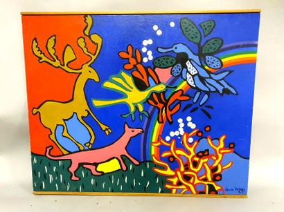 Claude Brizay (?) Claude Brizay (?)

Panneau peint à décor d'animaux et arc-en-ciel

74...