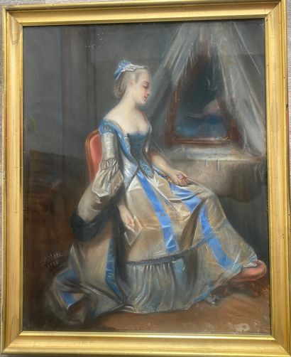 null 
Ecole française du XIXème siècle

Jeune femme assise à la robe bleue

Pastel...