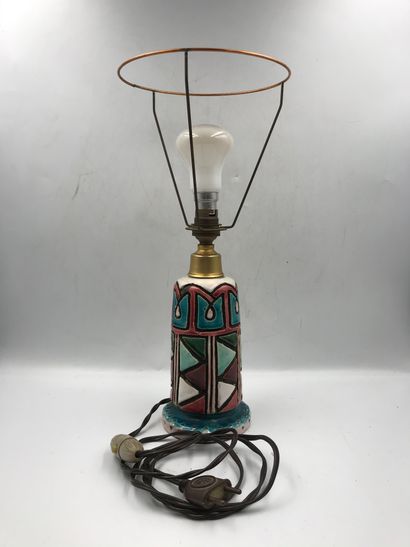 PIED DE LAMPE en céramique émaillé à décor géométrique PIED DE LAMPE en céramique...