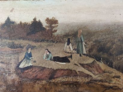 E. LOTH E. LOTH

Jeunes femmes jouant dans un paysage, Xxe, huile sur toile, signé...