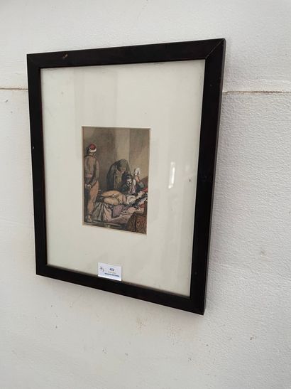 Lot comprenant : reproduction d'après Delacroix 14 x 10 cm , Vue de la cathèdrale...