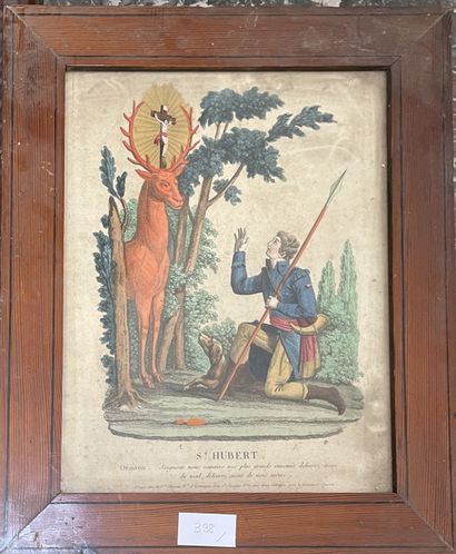 Suite de pièces encadrées : " Saint Marcou" estampe réhaussée 38,5 x 30 cm ( à vue)...