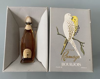 null BOURJOIS "Ramage



Flared glass bottle, gold label titled "Parfum Ramage Bourjois",...