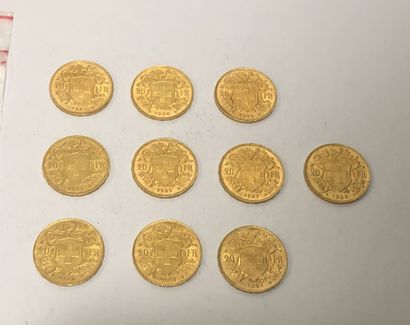 DIX PIECES de 20 Francs suisse diverses années