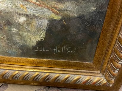 John HALLIFORD John HALLIFORD

FLOWER THROWING

Oil on canvas signed lower right

60...