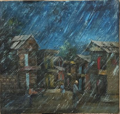 Lot comprenant: Lot including:

 BAKSELLE

UNDER THE RAIN

Oil on canvas signed lower...