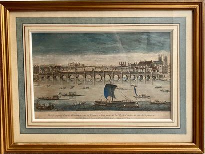GRAVURES 
Deux gravures réhaussées : 
- " Vue du superbee pont de Westminster sur...