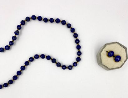 BIJOUX FANTAISIE Collier fantaisie perle de lapis lazuli et deux boutons d'oreille...