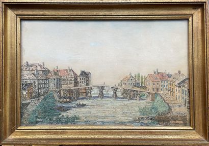 DUPONT DUPONT, JOVY

LANDSCAPE WITH A BRIDGE 

Marquetry of paper on paper with a...