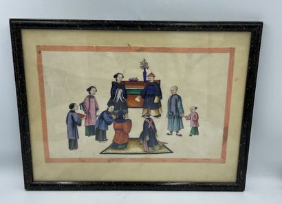 CHINE Assemblée de personnages, gouache sur papier de riz

Chine , Début du XXe siècle

18...