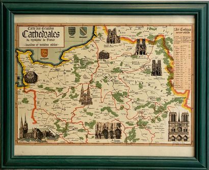 LOT CARTES Lot including: 

*- Map of the great cathedrals of the kingdom of France...