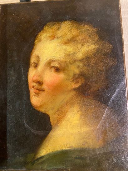 Lot DE TABLEAUX Lot of two paintings: 

Portrait of a woman, oil on canvas re-coated...