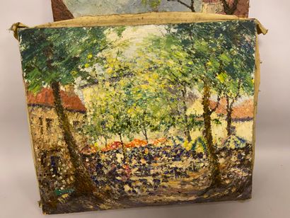 Lot DE TABLEAUX Lot of two oil on canvas: 

Place du tertre, Hobery, 1959; 47 x 56...