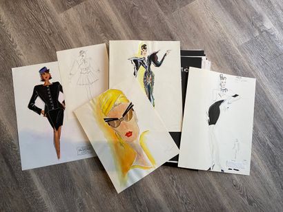 CROQUIS MODE DIVERS Strong batch of sketches and reproductions: fashion projects,...