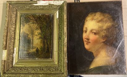 Lot DE TABLEAUX Lot de deux tableaux : 

Portrait de femme, huile sur toile réentoilée...