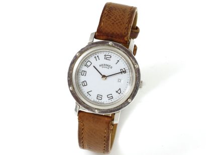 HERMÈS ''CLIPPER'' HERMES ''CLIPPER
Steel lady's wristwatch, round shape, white dial...