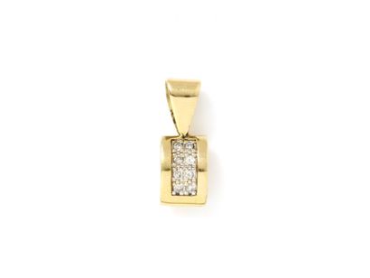 Petit pendentif en or 750 millièmes, de forme rectangulaire et galbée, rehaussé d'un pavage de diamants brillantés.