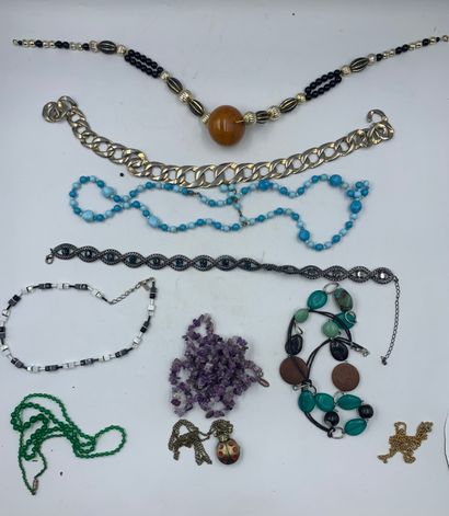 Lot de BIJOUX FANTAISIE dont colliers, bracelets, broches en métal perles d'imitatin,...