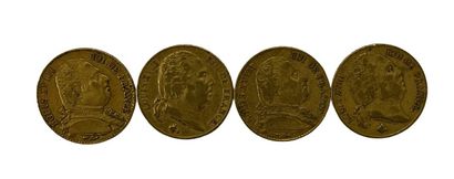 QUATRE PIECES or à l'éfigie Louis XVIII FOUR GOLDEN PIECES with the Louis XVIII effigy
Gross...