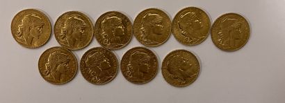 DIX PIECES de 20 Francs or, diverses années