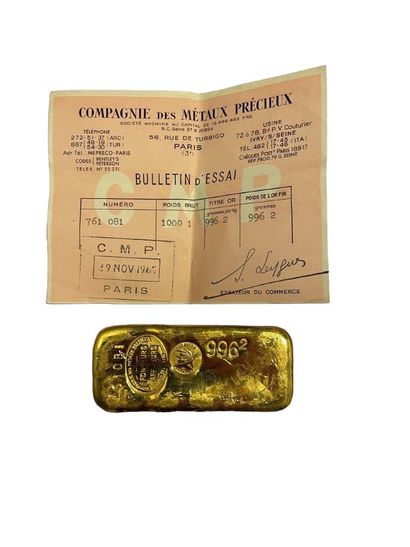 LINGOT d'or n°761 081 Titre 996.2 Gold INGOT n°761 081 Title 996.2
Assayer Seygues...