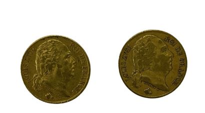 DEUX PIECES or à l'éfigie Louis XVIII TWO GOLDEN PIECES with the Louis XVIII effigy
Gross...