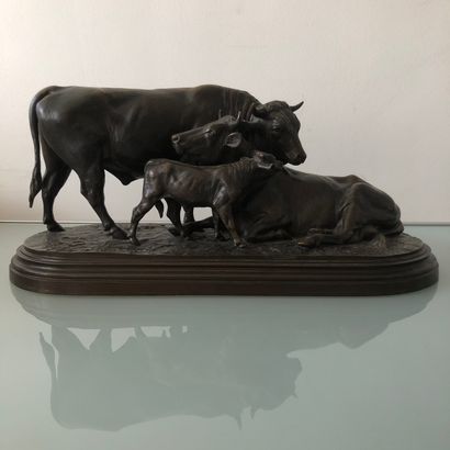 D'après Isidore BONHEUR D'après Isidore BONHEUR
Vache et veau 
Epreuve en bronze...