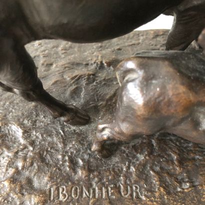 D'après Isidore BONHEUR D'après Isidore BONHEUR
Vache et veau 
Epreuve en bronze...