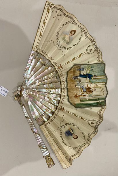 null LOT OF TWO EVENTAILS including:

18-strand fan in bone and painted and printed...