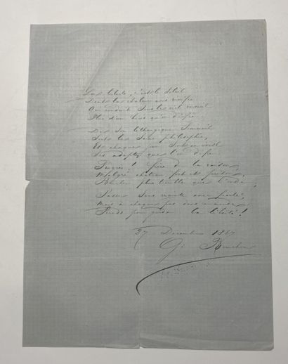 G. BOUCHER Poème, 1 page sur papier bleu daté du 27 décembre 1867
Poème de forme...