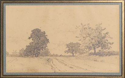 ECOLE FRANCAISE du XIXe siècle PAYSAGE
Mine de plomb sur papier 
10 x 17, 5 cm