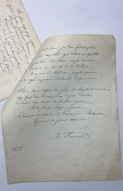 CAMILLE-CHARLES FROMENT (1797-1846) CHARTRAN, Poème manuscrit sur cinq pages en 2...