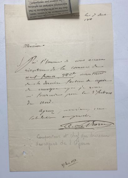AIMÉ LEBORNE, compositeur Lettre autographe signée, Paris 7 août 1851 , 1 page sur...
